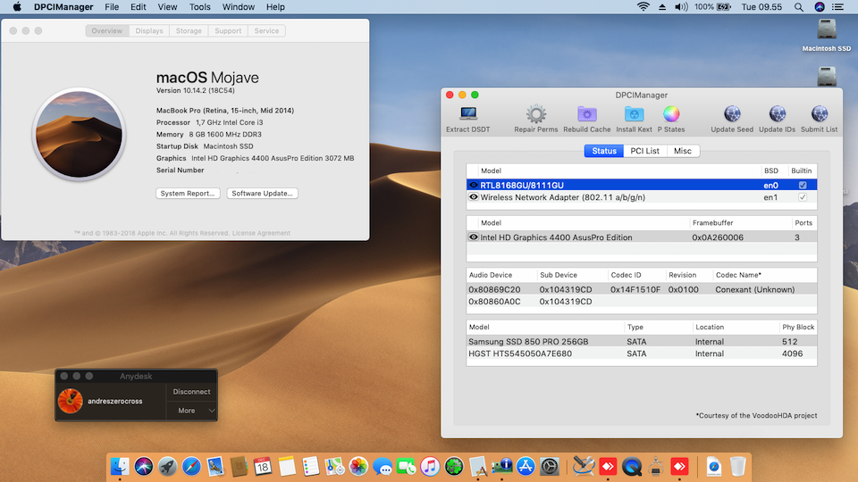 Success Hackintosh macOS Mojave 10.14.2 Build 18C54 at Asus X455LA-WX377D